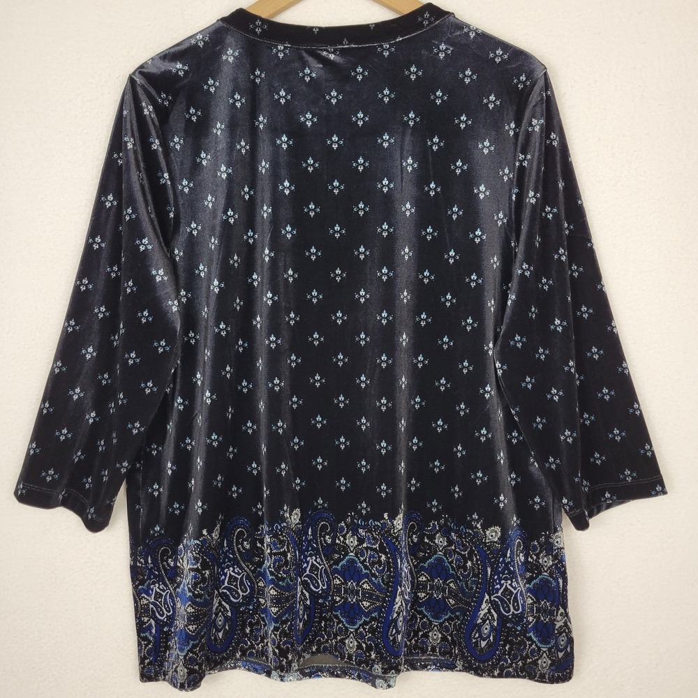Croft & Barrow Paisley Velvet Pintuck Top Womens M Black Whimsigoth Fairy - Picture 4 of 10